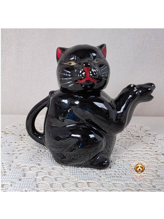 Shafford Other - Vintage Shafford Redware Black Cat Teapot With Red & White Painted Details - 5"